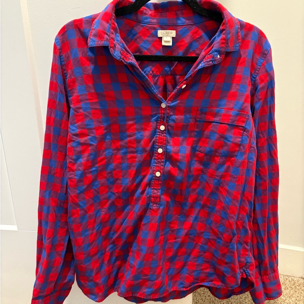 J. Crew Vibrant Red and Blue Checkered Shirt